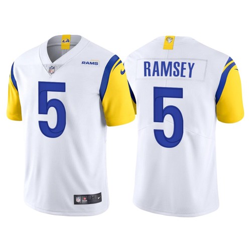  2021 Los Angeles Rams #5 Jalen Ramsey Modern Throwback Mens Custom White Game Stitched Jersey